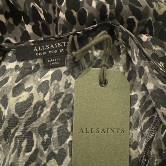 ALLSAINTS Josephine Waterleo Short Sleeve Ruched Leopard Print Mini Dress NEW - Picture 11 of 14